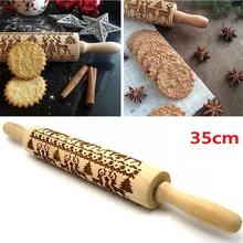 35 см Рождественский олень деревянная Скалка с гравировкой резные деревянные тисненые тиснения выпечки печенье бисквит Фондант ролик