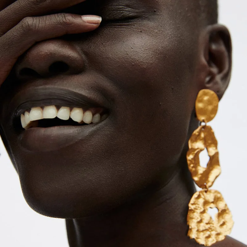 

2019 Exaggerated Gold Irregular Square Shiny Metal Big Drop Earrings Women Punk Earring Party Jewelry Free Shipping