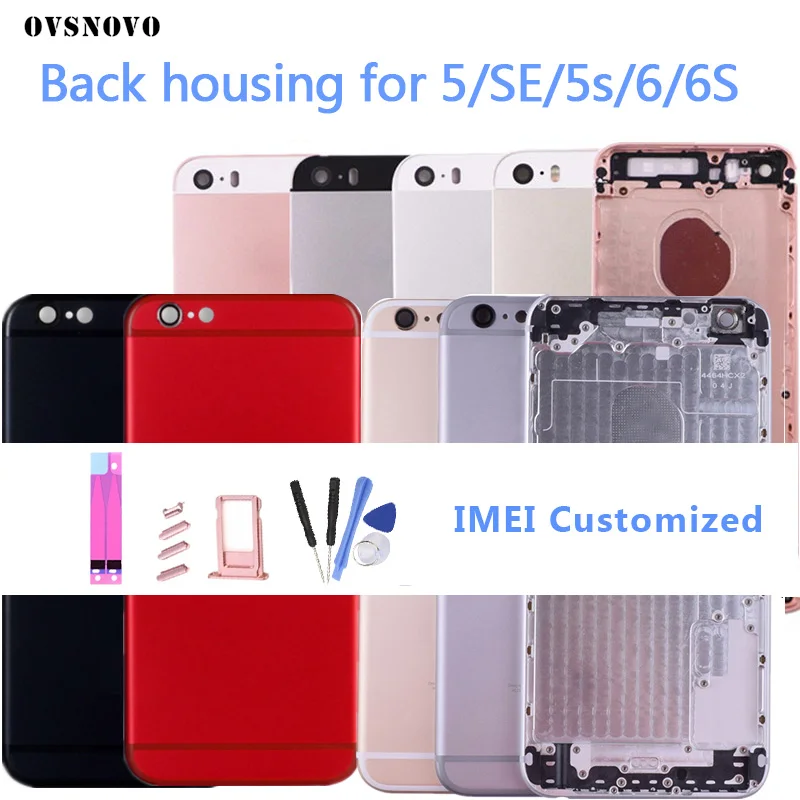 

New Chassis Back Housing Funds for iPhone 6 6s plus battery Cover Metal Case For apple iphone SE 5 5s Middle Frame Custom IMEI