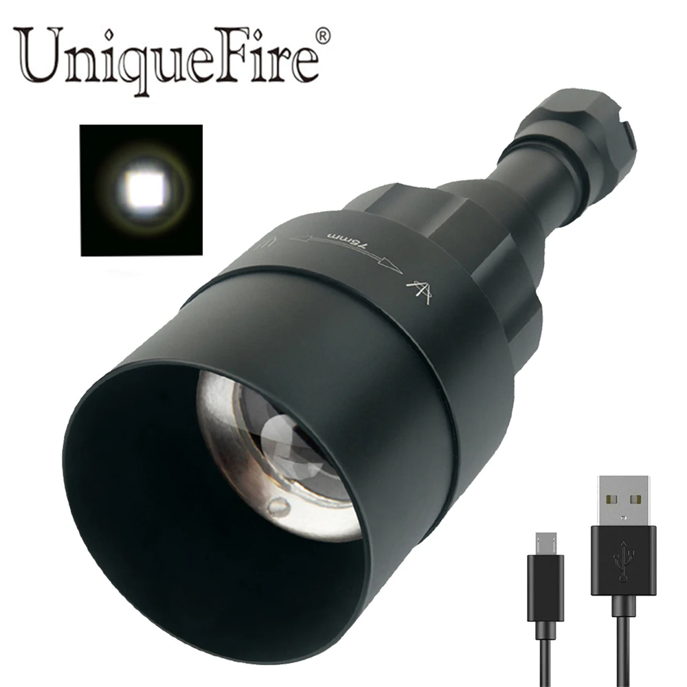 UniqueFire 1605 USB Перезаряжаемый XML T6 светодиодный светильник-вспышка белый светильник 75 мм выпуклая линза фокусировка регулируемый фонарь для кемпинга и верховой езды