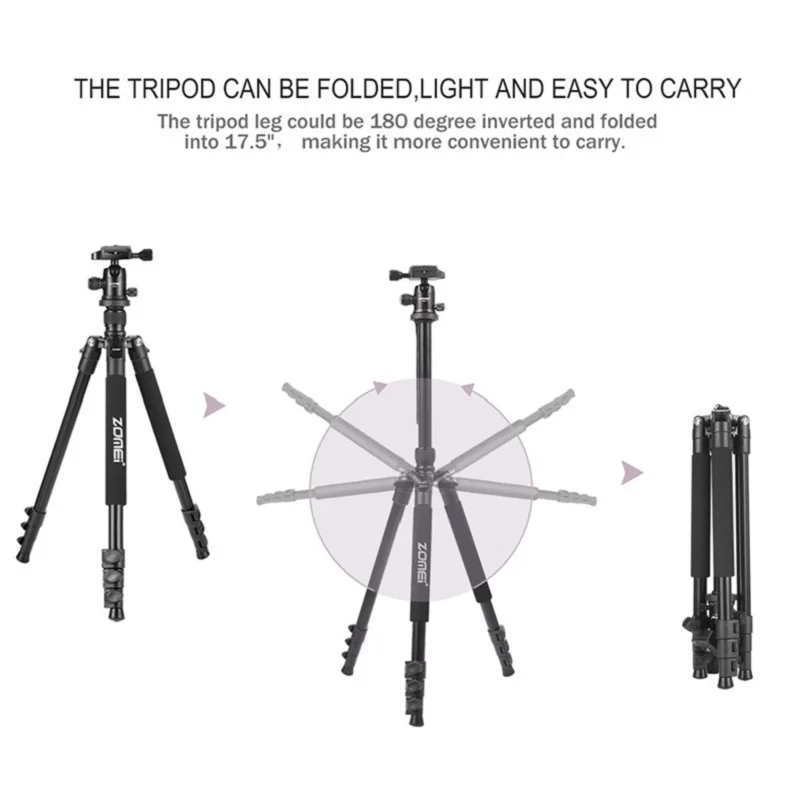  Zomei Q555 Professional Aluminum Flexible Camera Tripod Stand for DSLR cameras Portable Tripods 360