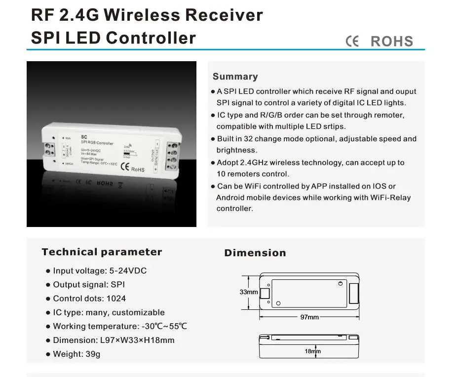 SC + R9 РЧ SPI светодиодный пиксельный контроллер DC5V 12 V 24 V вход поддерживает WS2811/WS2812B/TM1809/LPD6803/WS2801/UCS1903/TLS3001/P9813 IC