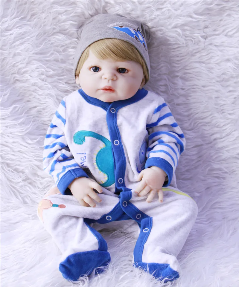 57cm Blue Eyes Boneca Bebe Reborn Boy Dolls Blond Hair Silicone