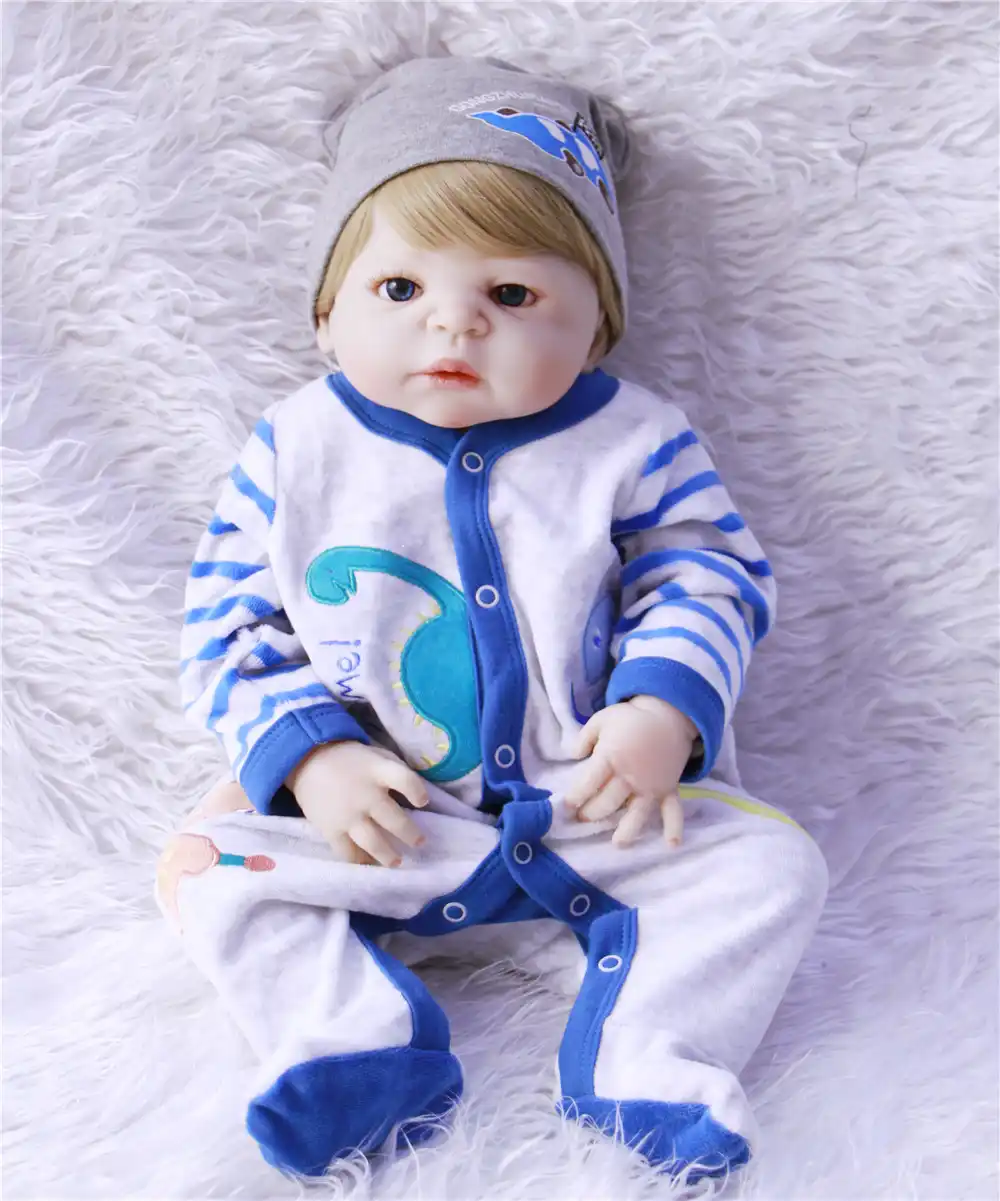 57cm Blue Eyes Boneca Bebe Reborn Boy Dolls Blond Hair Silicone