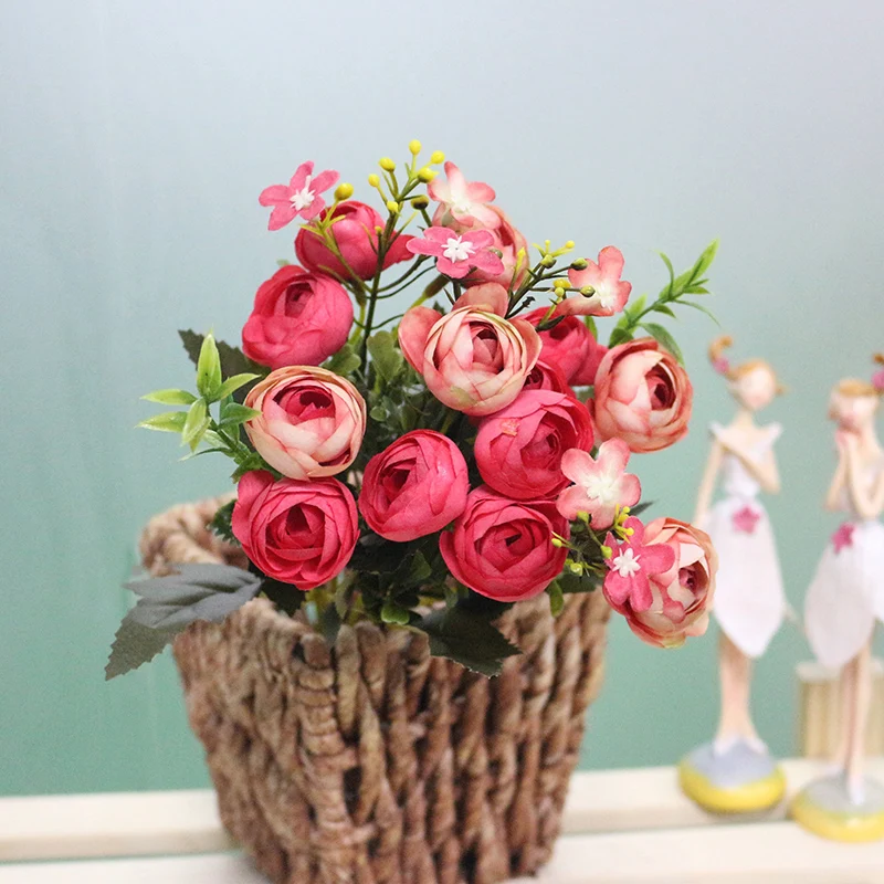 JAROWN Artificial Camellia Flowers 5Branch Simulation Silk Tea Rose Bouquet For Home Party Decor Wedding Decoration (16)