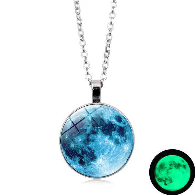 Glow In The Dark Blue Moon Necklace Gl Dome Cabochon Pendant Glow In The Dark Blue Moon Necklace Gl Dome Cabochon Pendant Fashion Jewelry Silver Chain Luminous Women Gifts