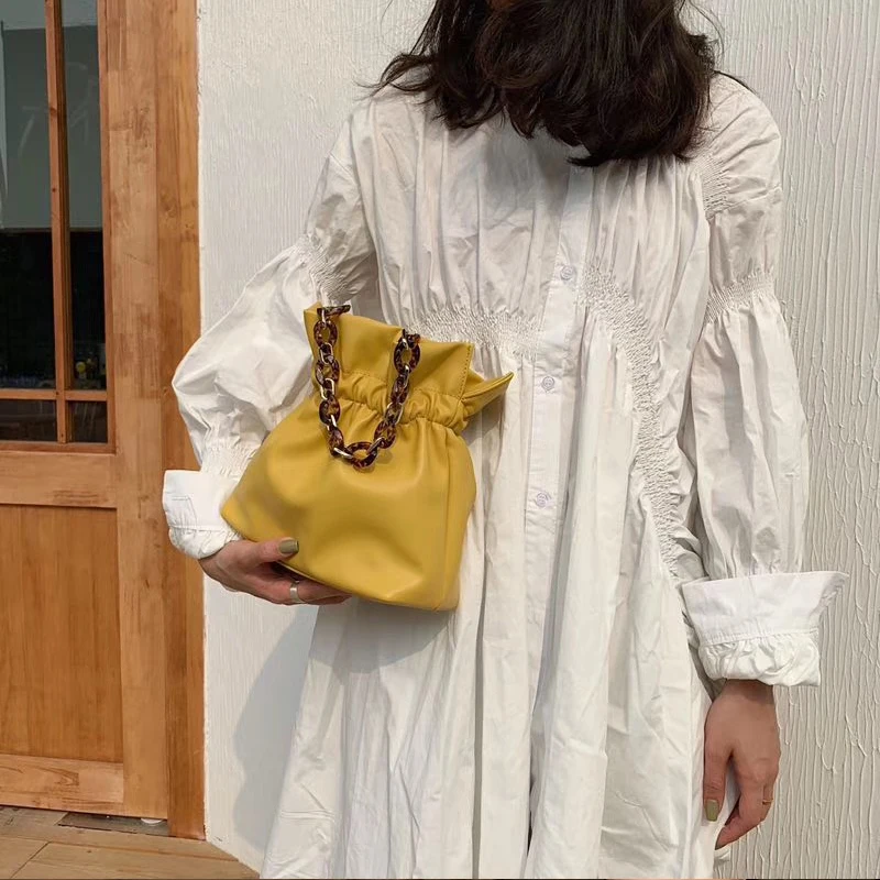 

Retro Acrylic Chain Bucket Bags Women Leather Handbags Crossbody Bags for Women Shoulder Bag Clutch Purse Bolso femenino 2019