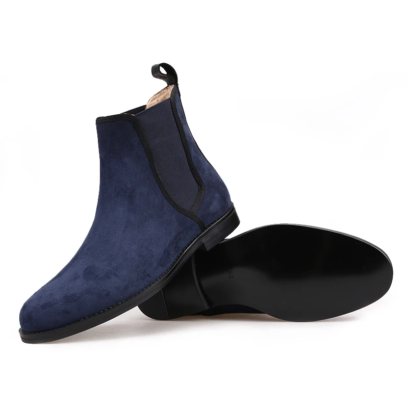 Men Piergitar Handmade Classic Style Chelsea Boots British Style Navy Suede Casual Boots Martin Boots