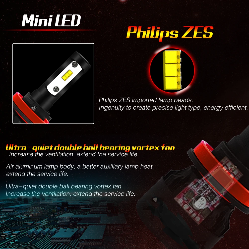 2 X H8/H9/H11 Mini8 COB светодиодный фары лампы дневного света 25 W(4800LM DC 9 V-36 V Водонепроницаемый IP68 6000 K холодный белый свет для автомобиля, грузовика, внедорожника RV все в одном