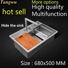 Роскошная кухонная ручная раковина одинарная мойка, скрытая прочная пищевая нержавеющая сталь, Горячая, 68x50 см