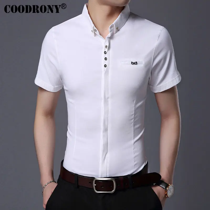 COODRONY 2019 الربيع الصيف جديد الأعمال عارضة قصيرة الأكمام قميص مع جيب القطن الخالص قميص الرجال ضئيلة تناسب قميص الذكور s7709