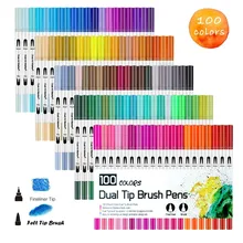 Художественные маркеры, Двойные наконечники, Цветная кисть, карандашные цветные ручки, 100 цветов маркера на водной основе для каллиграфии, ручка для эскизов