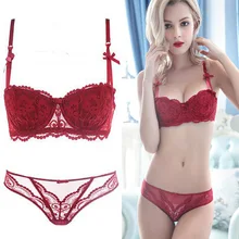 Кружевной комплект с бюстгальтером для женщин, плюс размер, пуш-ап, комплект нижнего белья, бюстгальтер и трусики, 70B 75B 80B 85B 1/2 чашка для женщин