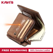 Kavis 무료 조각 trifold 정품 가죽 남성 지갑 동전 지갑 남성 cuzdan 지퍼 walet portomonee 포트폴리오 카드 홀더(China)
