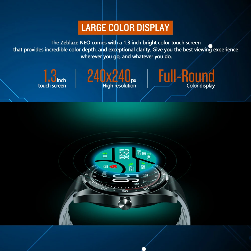 Smart Watch Zeblaze NEO 24/7 Heart Rate Sleep tracking Female Health Steps Calories Blood Pressure H Band Multi-watch faces 2019
