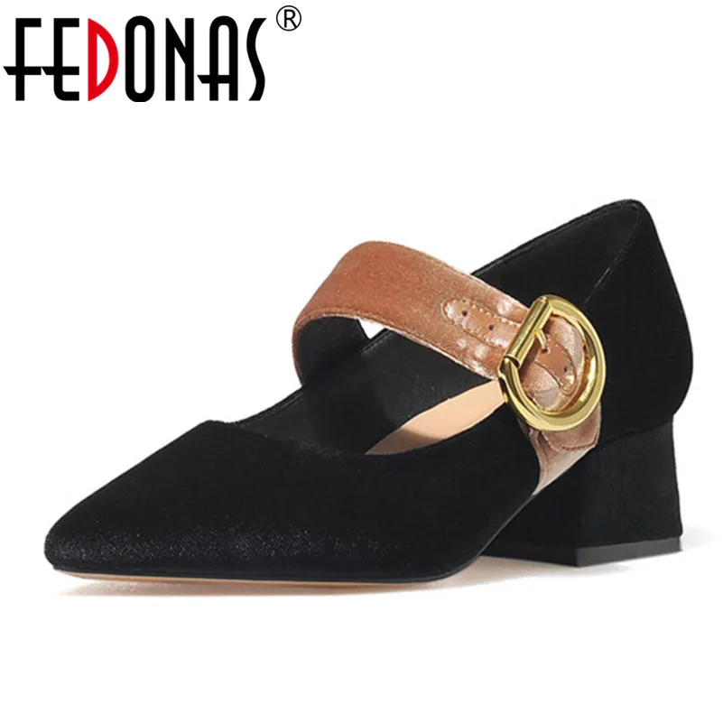 FEDONAS Women Fashion Mary Jane Pumps Sexy Pointed Toe Buckles Spring New Shoes Woman Retro High 
