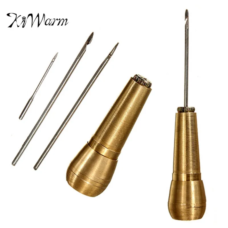 

KiWarm 4Pcs/Lot Upholstery Canvas Leather Tent Shoes Sewing Awl Taper Repairing Tool Sets Hand Stitching Leathercraft Needle Kit