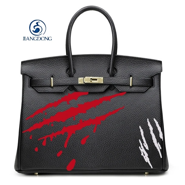 

Famous Brand PU Leather Custom Graffiti Women's Platinum Gold Lock Handbags Hand Painted Scratch Marks Crossbody Bolsas Totes