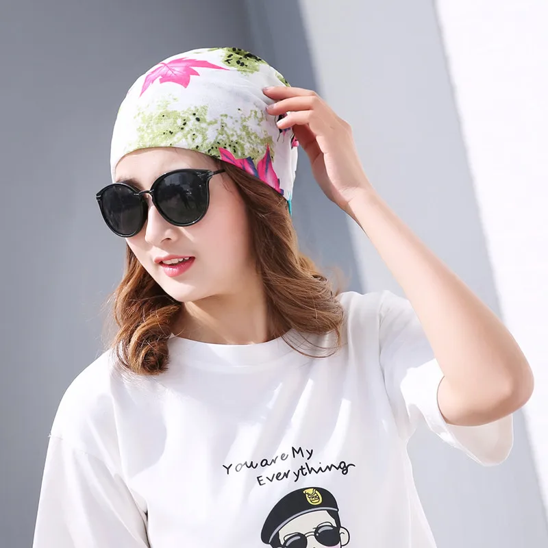 

Spring Autumn Women's Turban Headwrap Maple Leaf Printed Thin Beanie Hat Caps Girls Colorful Leaves Hair accessories Wrap Scarf