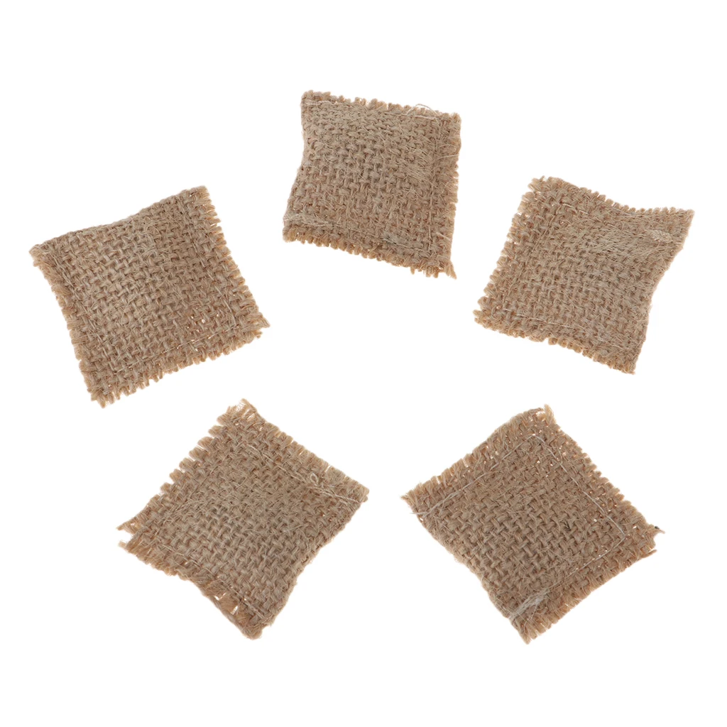 5 Pieces Handmade 1/12 Dollhouse Miniature Sofa Chair Accessories Hessian Cloth Cushions Pillow