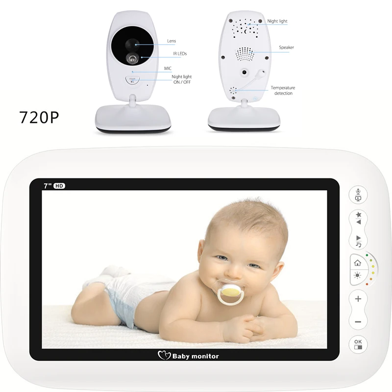  MBOSS 7.0inch Baby Monitor 720P HD Wireless Color Baby Monitor With Night Vision Camera Lullabies S
