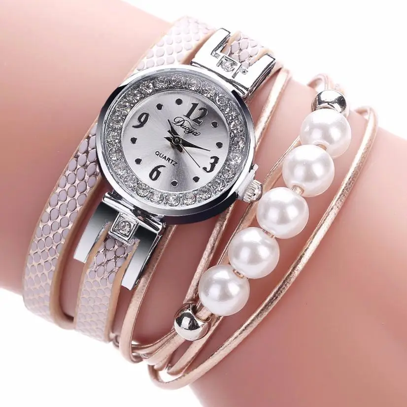 

Hot Sale Women Fine Leather Band Winding Analog Quartz Movement Wrist Watch Leather Band Elegant Woman's Jewelry Alloy Watch