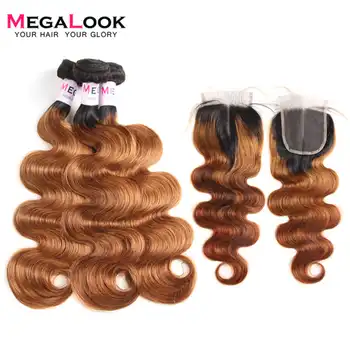 Megalook 1B/30 Peruvian Body Wave Hair Bundles with Closure Remy Ombre Bundles with Closure