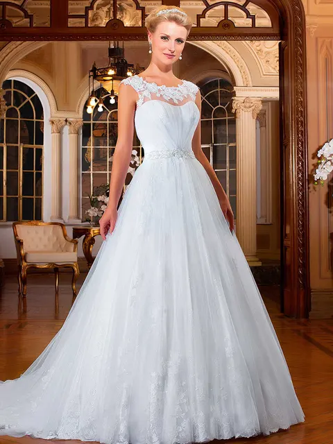 vestidos de novia 2017 vestidos largos de la boda scoop cap manga