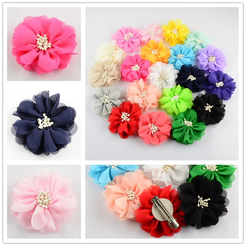 20 pcs/lot , 2.75" Beaded chiffon flower Hair Clipsin Hair Accessories