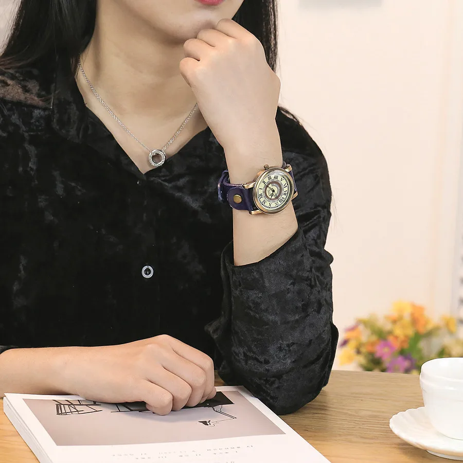 Винтажные кожаные женские часы римский браслет цифры часы античный бронзовый циферблат женские часы кварцевые наручные часы Relojes Mujer# W
