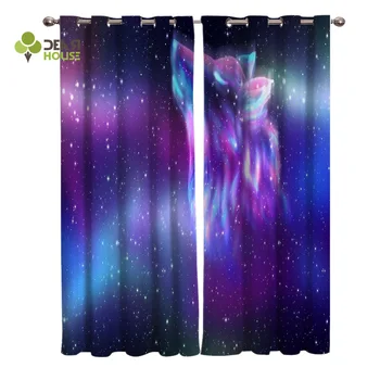 

Curtains Animal Wolf Starry Sky Window Curtain Living Room Bedroom Home Decoration Panel Window Treatment