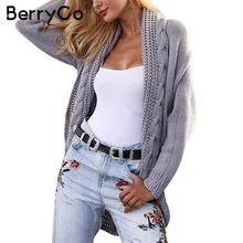 BerryGo Casual winter knitted cardigan sweater Women gray loose sweater cardigan Female autumn white sweater cardigan outerwear(China)