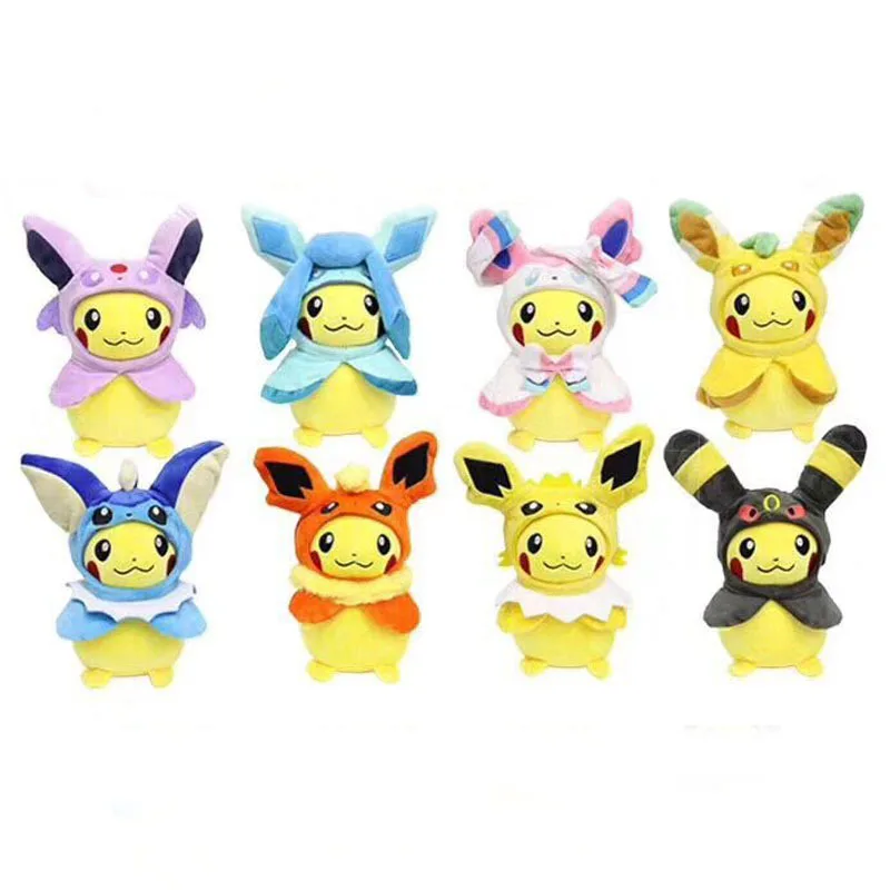 Карманные животные Пикачу Косплей Eevee Sylveon Jolteon Vaporeon плюшевые мягкие куклы с плащом Cos Пикачу игрушка детский подарок sa74