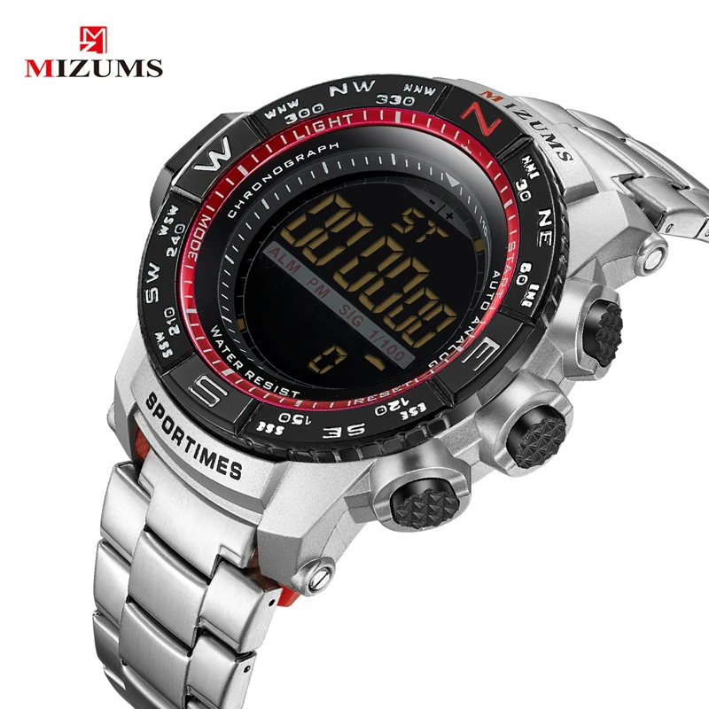 full golden steel band led digital watches for men cool big case sports watches waterproof military watch whoolesale drop shipping (6)