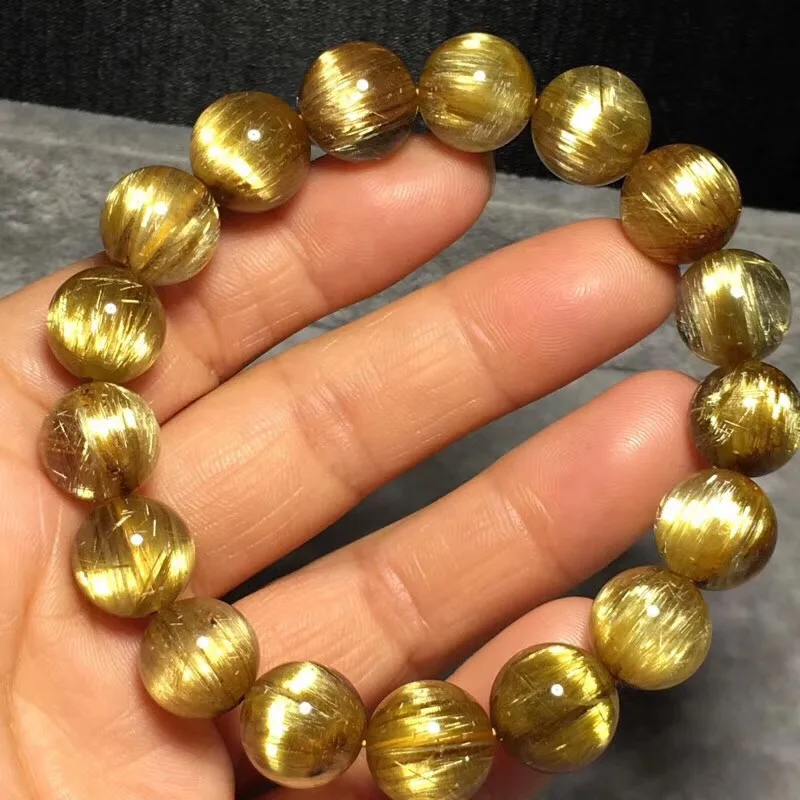 

Certificate 12.5mm Natural Brazil Rutilated Titanium Quartz Bracelet Woman Man Cat Eye Effect Crystal Round Beads Jewelry AAAAAA