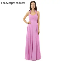 Forevergracedress розовый цвет платье подружки невесты Новинка Halte шифон Длинные с Кружева на спине праздничное платье для свадьбы Плюс Размеры