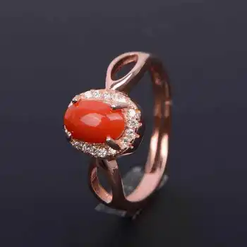 

Natural red coral Ring Natural gemstone Ring S925 sterling silver trendy Elegant Simple circle women's girl weedding Jewelry