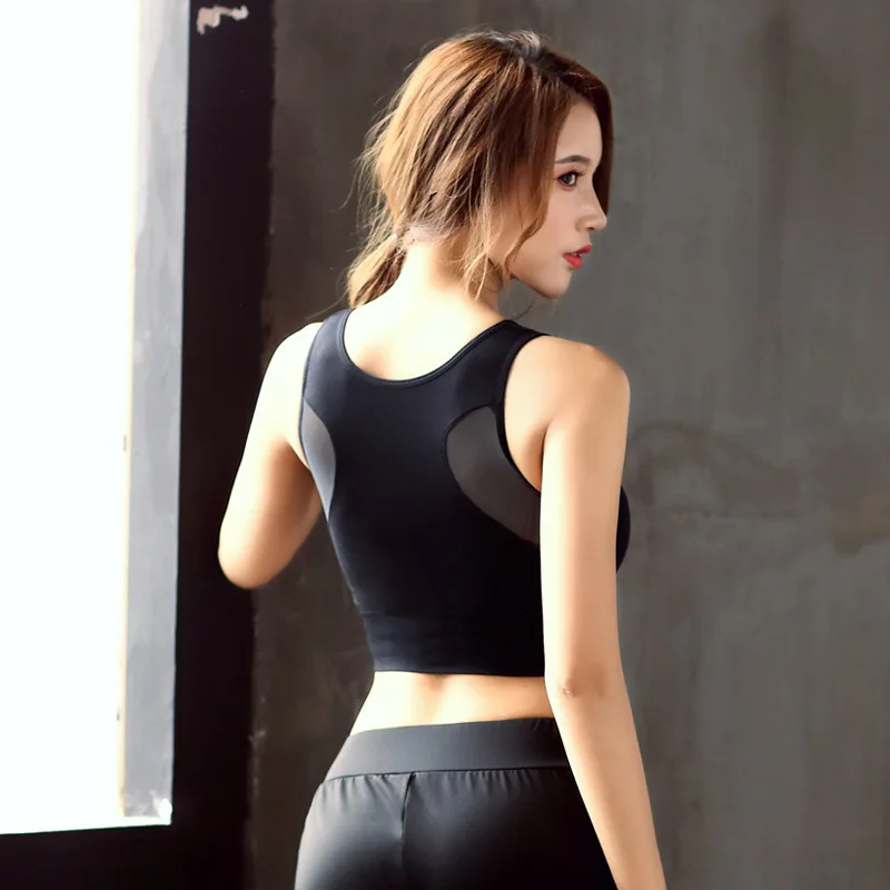 Sports Bra Women Mesh Fitness Top Bra Shakeproof Padded Yoga Bra Workout Gym Bra Top Seamless Push Up Running Tank TOP Yoga Vest