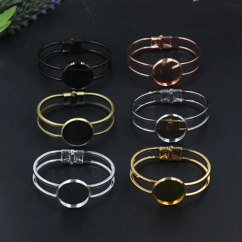 High Quality 15mm 6 Color Copper Material Bangle Base Bracelet Blank Findings Tray Bezel Setting Cabochon Cameo(08107