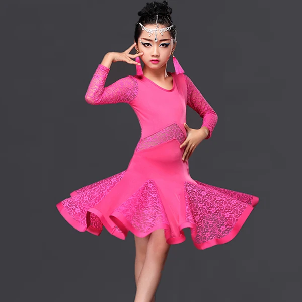 Rose red Детское платье для латинских танцев для девочек, 3 цвета, Vestido Baile Latino, танцевальный костюм для латинских девочек - Color: Rose red