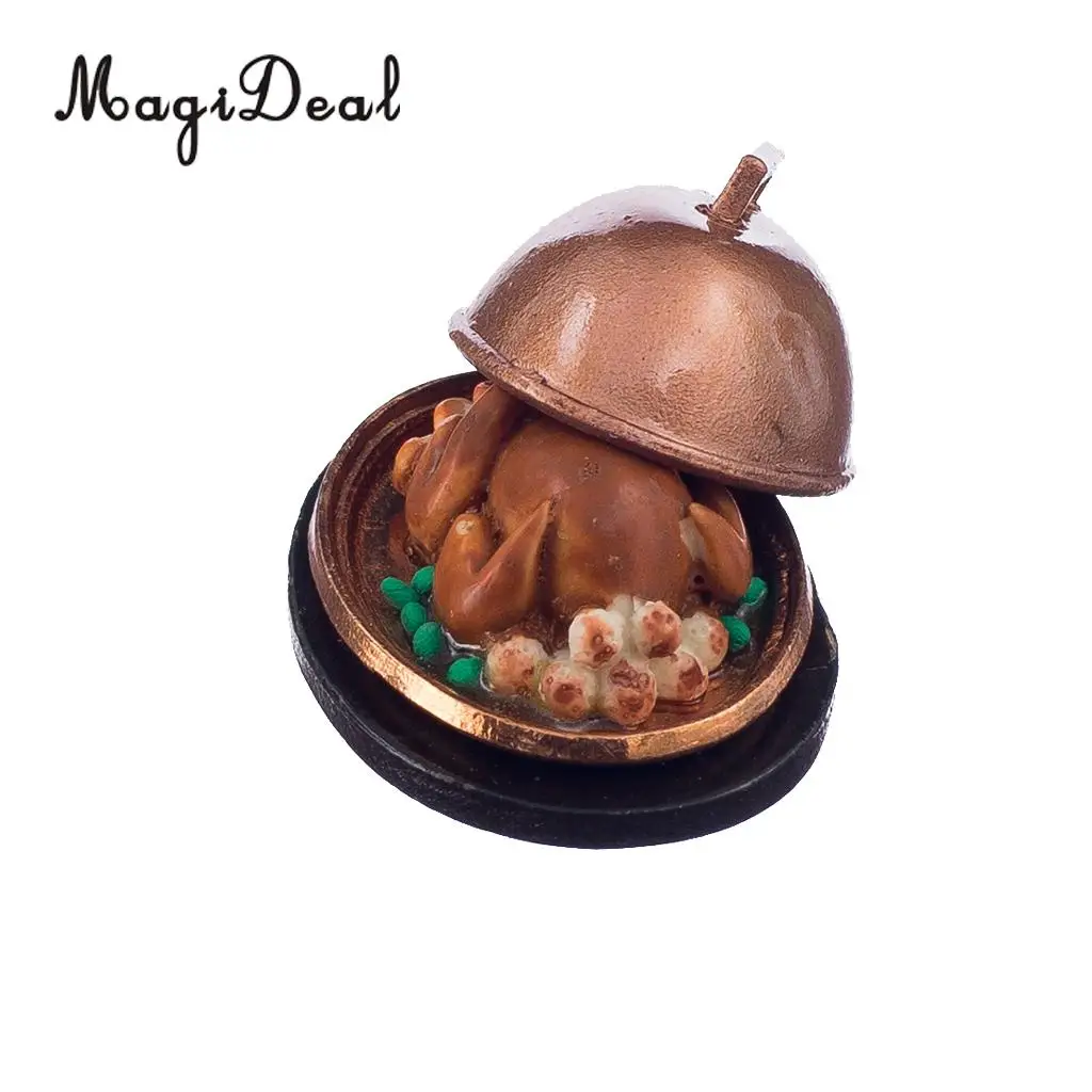 MagiDeal High Simulation 1Pc 1/12 Scale Dollhouse Miniature Food Christmas Turkey W/Lid for Child Kitchen Pretend Play Game Gift