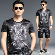 Европейский стиль креативная 3D печать модная повседневная футболка и шорты костюм Лето качественный мягкий дышащий спортивный костюм для мужчин