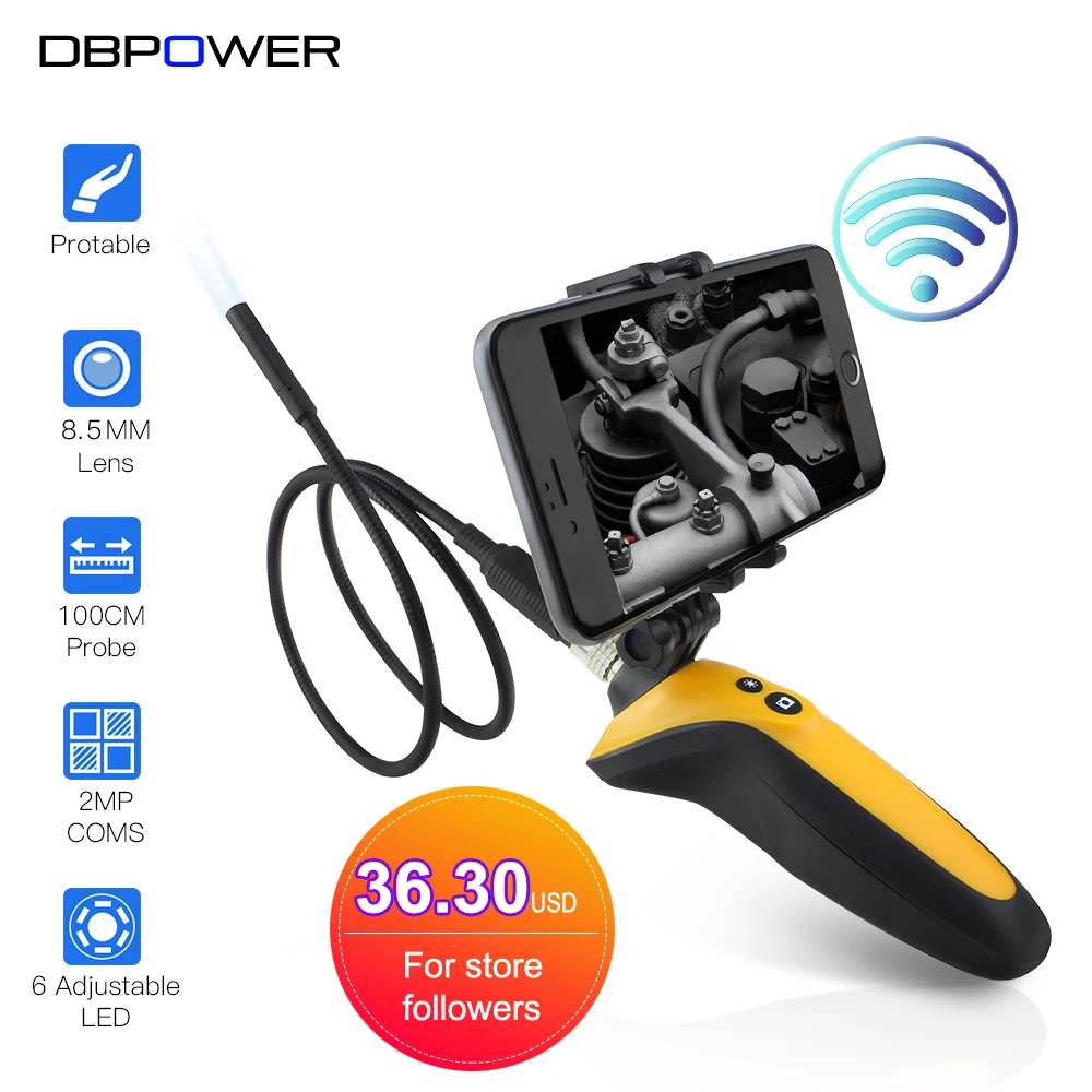DBPOWER 2MP HD 8.5MM Wireless WIFI Endoscope 2.4GHZ Video Inspection