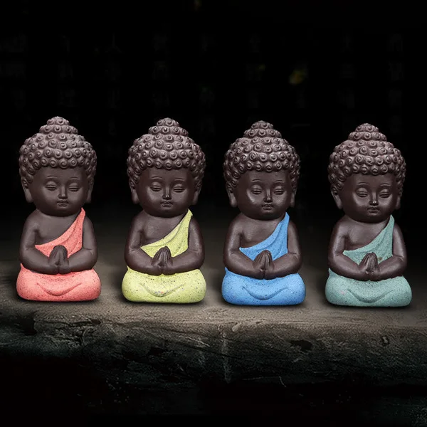 Ceramic Little Monk Figurine Home Decor Buddha Statue Figures Ornament for Car Living Room Teahouse LAD-sale