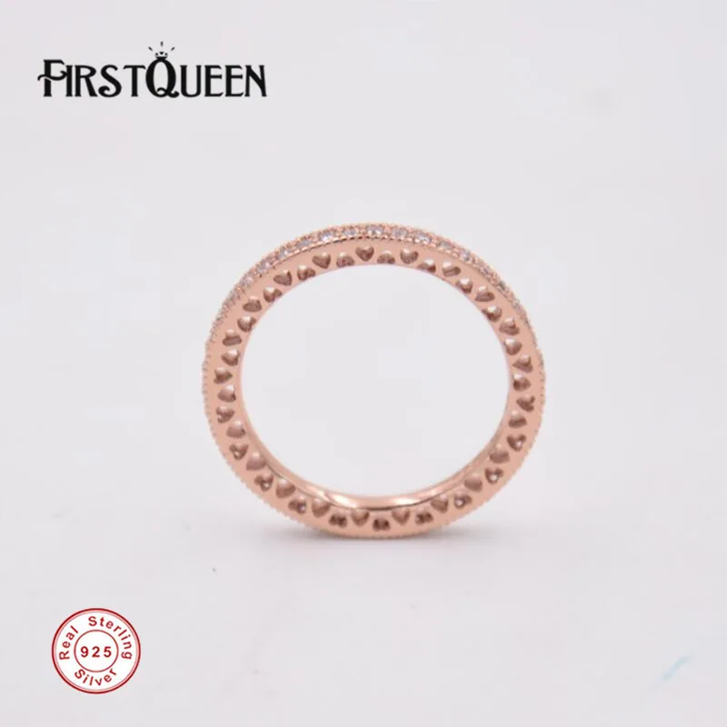 

FirstQueen New Arrival Rose Gold Colour Ring Love Heart Romantic Finger Ring With Clear CZ for Women Wedding Fine Jewelry