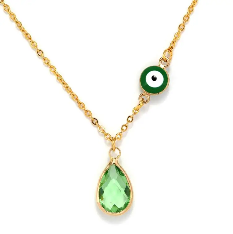 Evil Eye элегантная со стразами турецкий глаз кулон Цепочки и ожерелья цепь очарование Для женщин девушки удачи Подарочное кольцо EY6134 - Окраска металла: Green