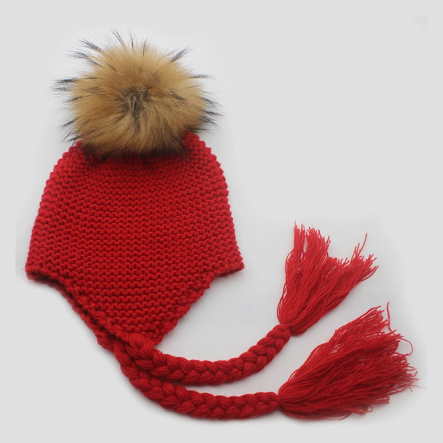 best beanies for men Children Winter Warm Raccoon Fur Knit Hats Girls Boys 100% Real Fur Pompom Beanies Cap kids Crochet Baby Hats Beanie Caps winter beanie