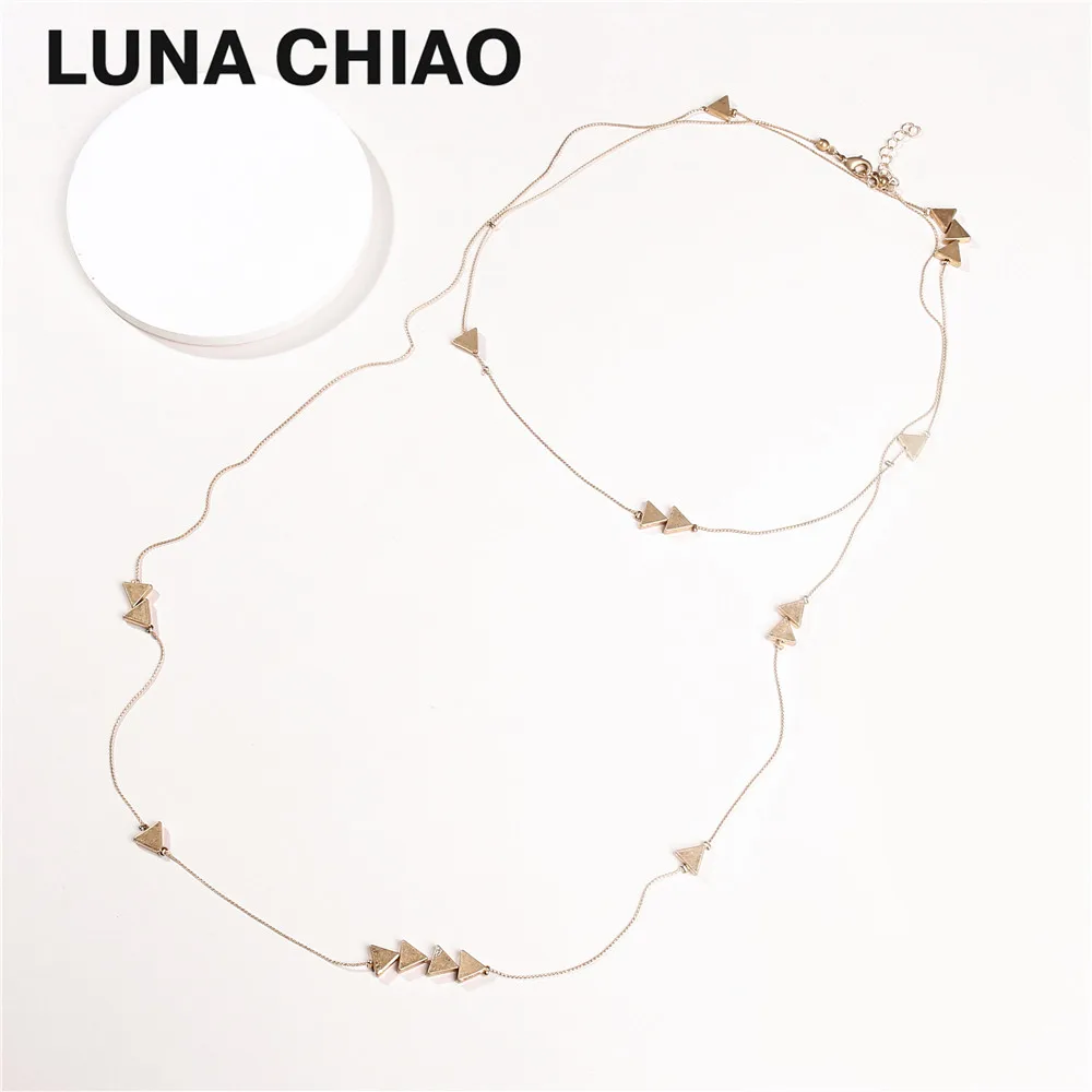 

LUNA CHIAO Mulit Worn Gold Triangle Metal Piece Long Strand Wrap Chain Necklace for Women