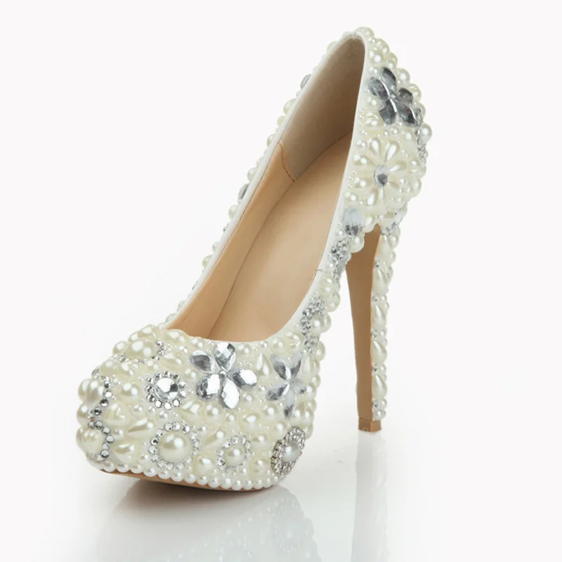 Heels À Stiletto ivory Heels 10cm 12cm Talons Perle Chaussures Talon Noce 14cm Strass Main Heels Mariée Ivory white De Perles Discothèque fait 2018 Hauts Pompes BY4qUvww