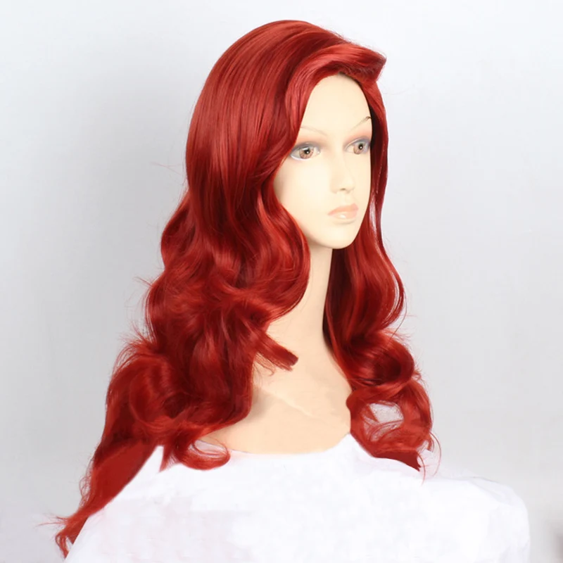 

28" 72cm Long Wavy Copper Red Jessica Rabbit Hair With Big Swap Bangs Heat Resistant Cosplay hairwear